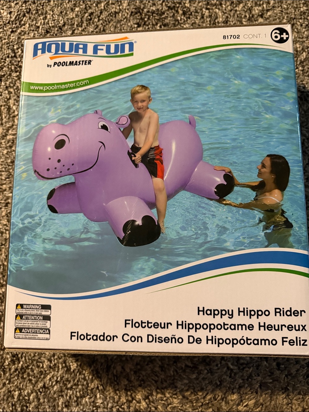 Aqua Purple Hippo Pool Rider Inflatable